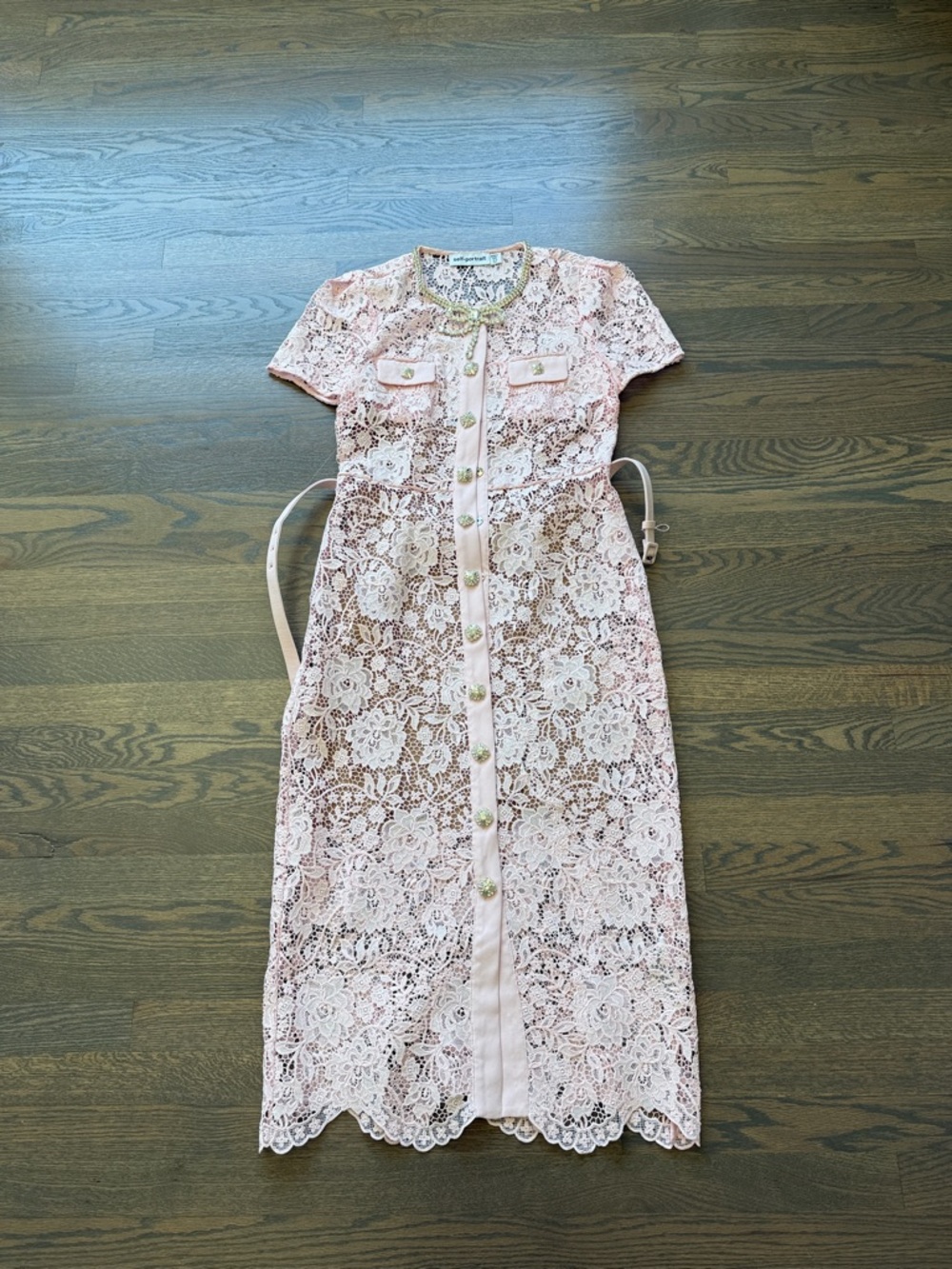 Self-Portrait Pale Pink Floral Lace Midi Dress